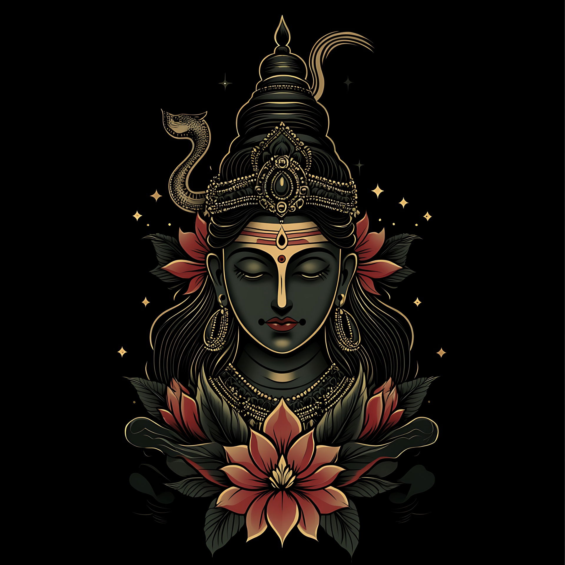 Lord Shiva’s serene meditative face portrait