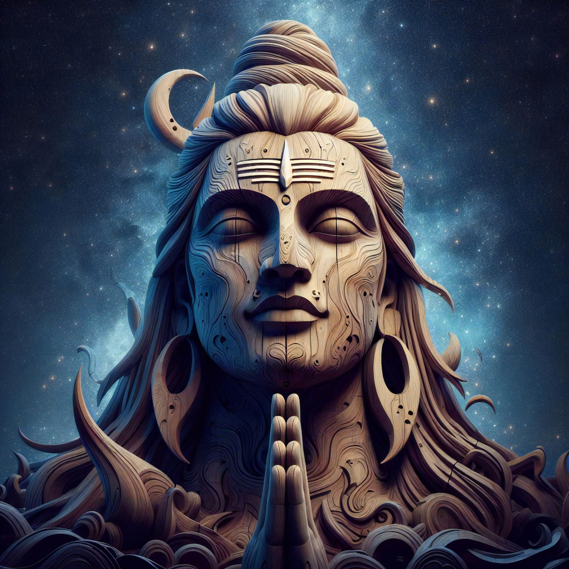 Meditating Shiva amidst a starry night.