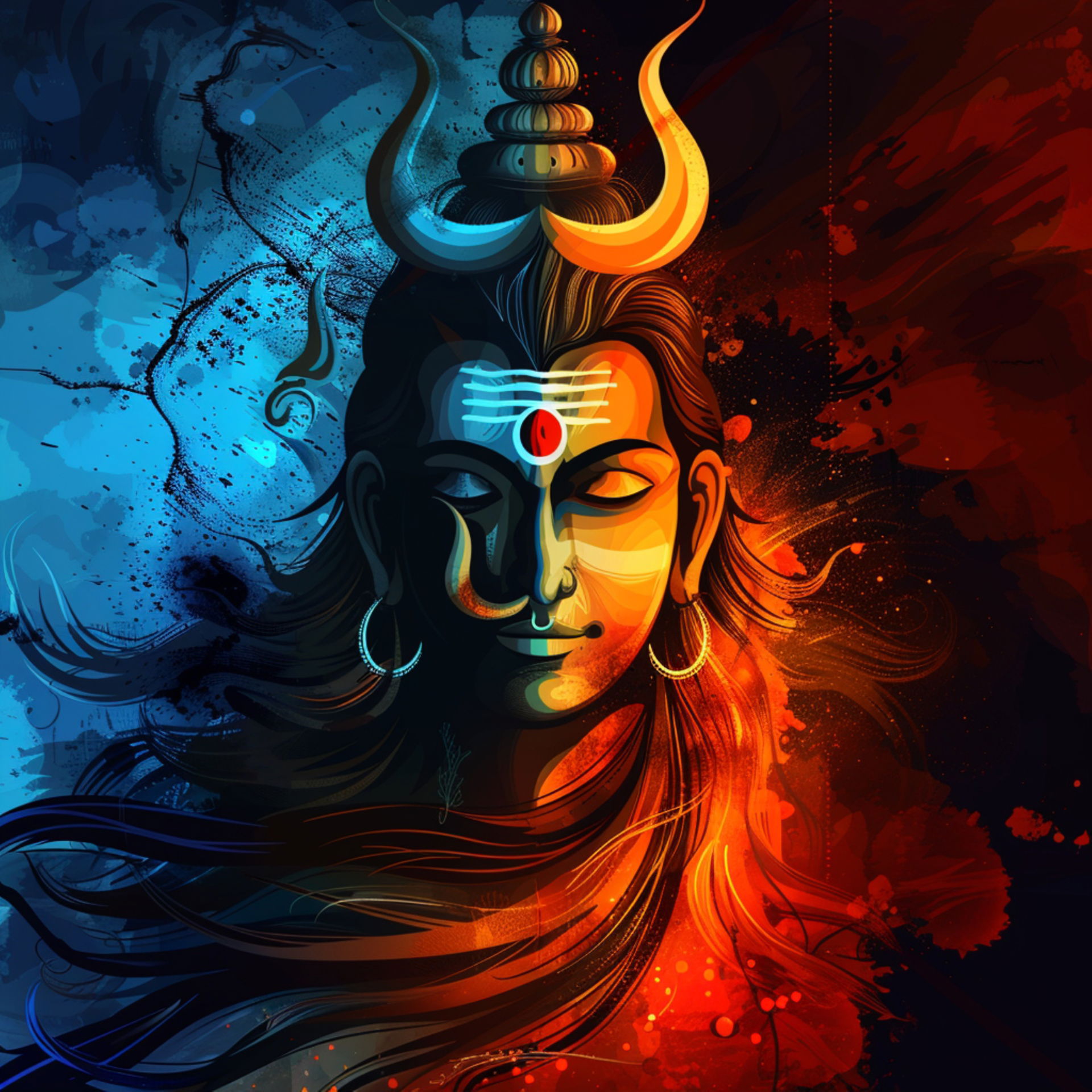 Powerful Shiva portrait with fiery aura