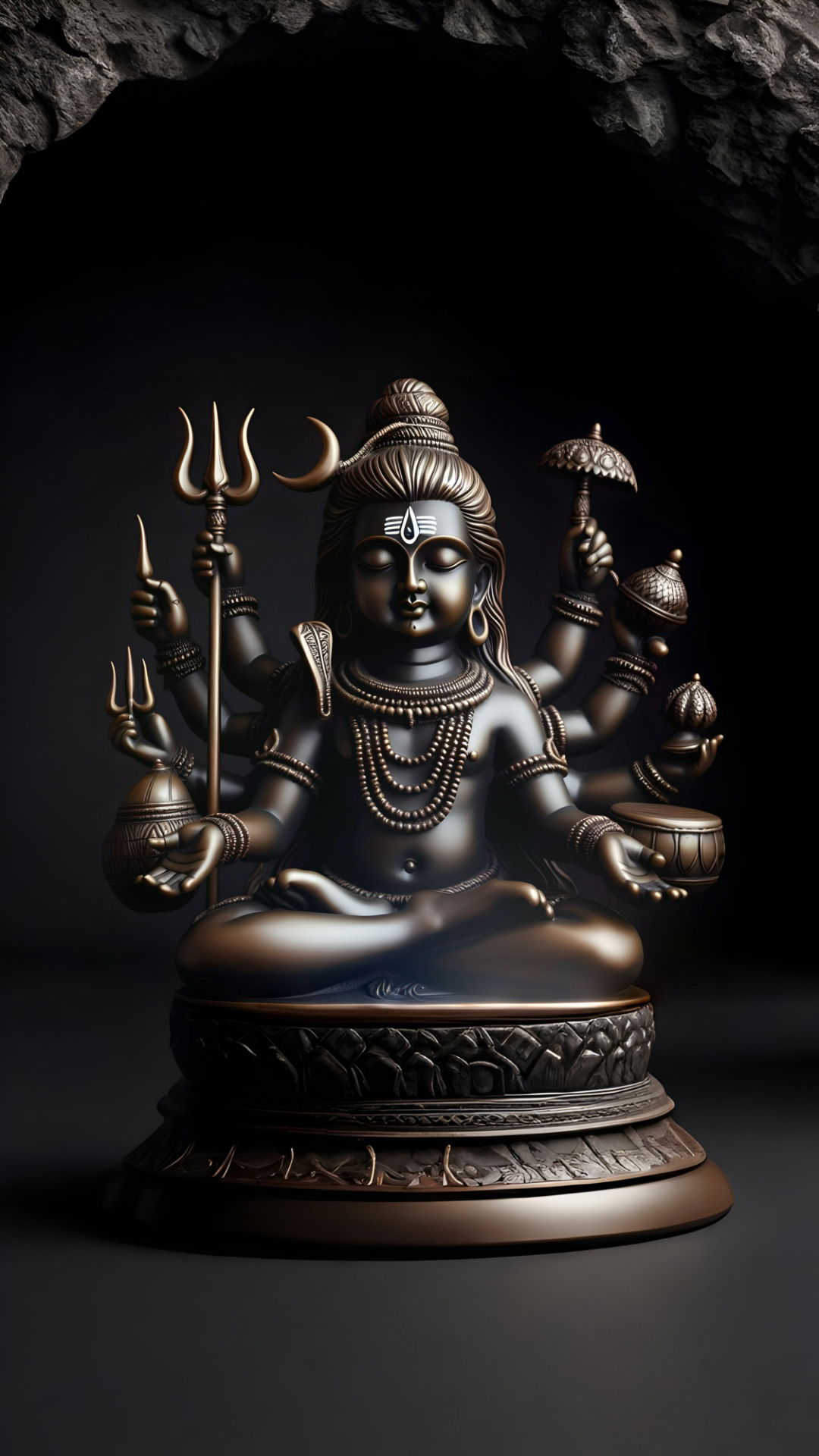 Meditating Shiva, black stone depiction