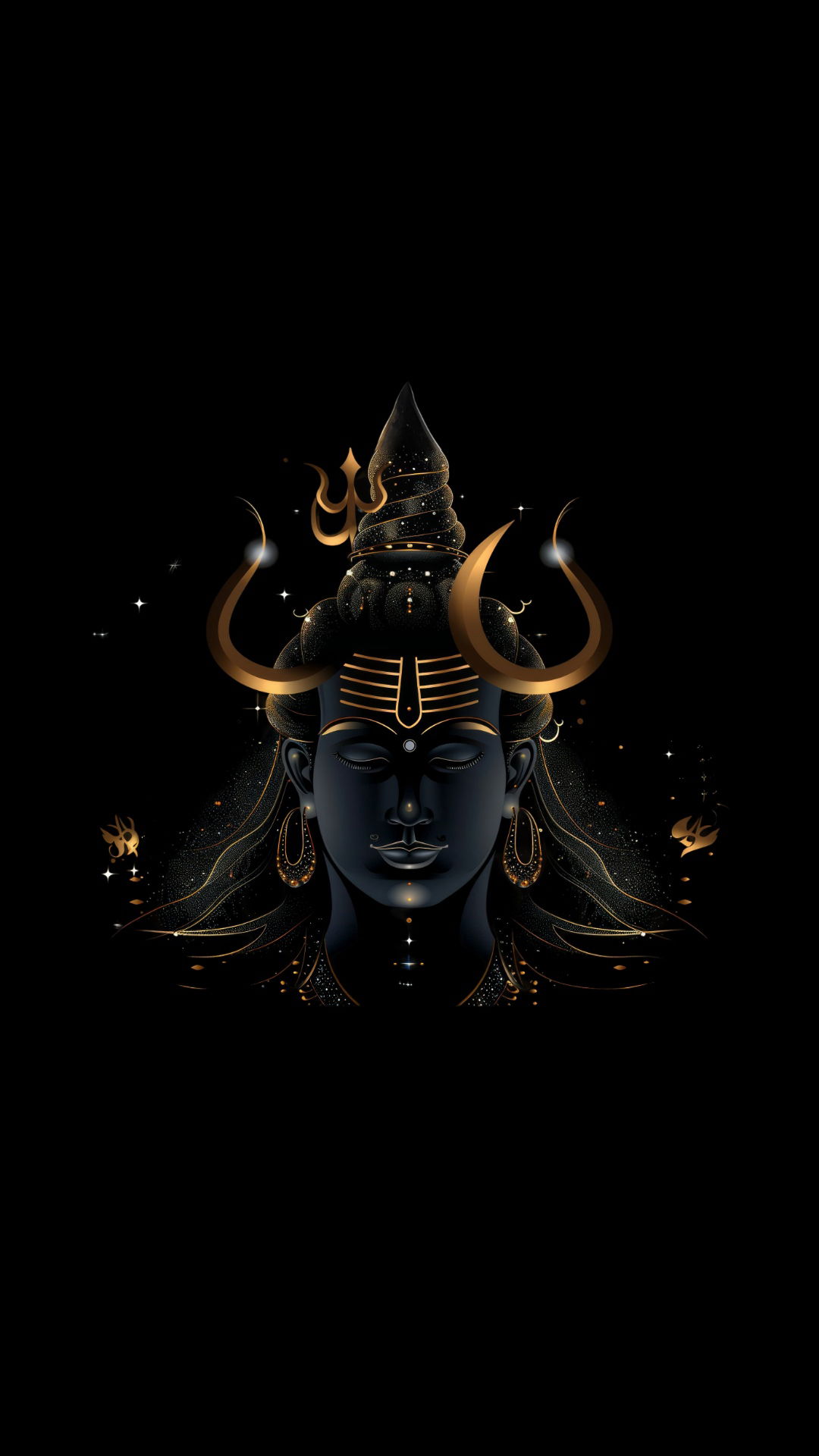 Cosmic Shiva face with golden details