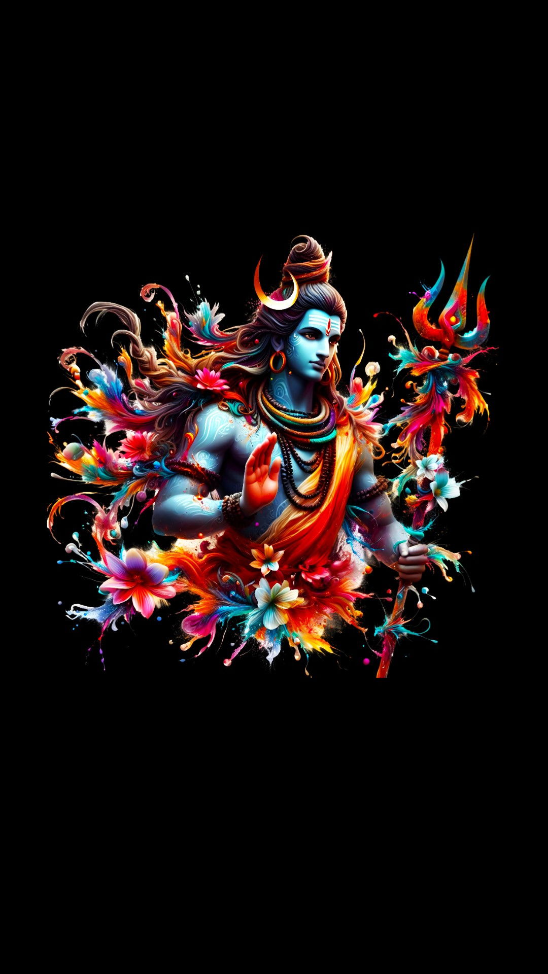 Colorful Mahadev image with trident.