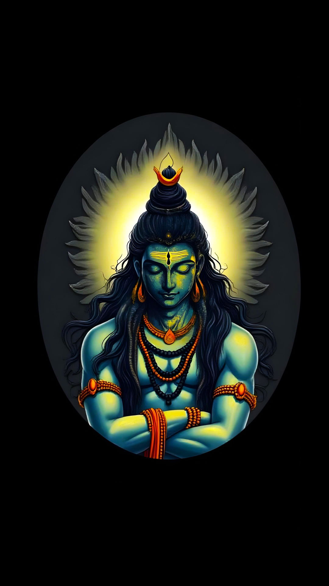 Meditating Shiva, divine portrait, dark background