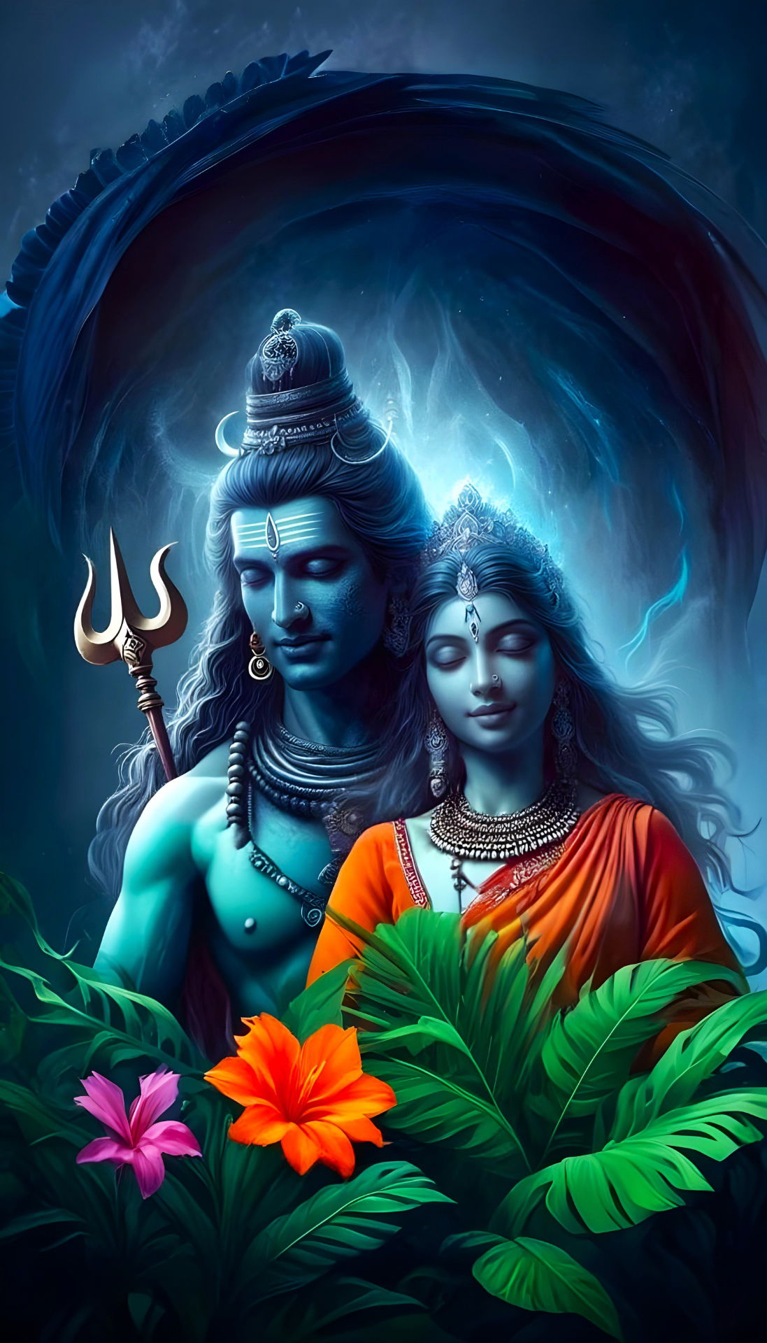 Shiva and Parvati divine portrait wallpaper