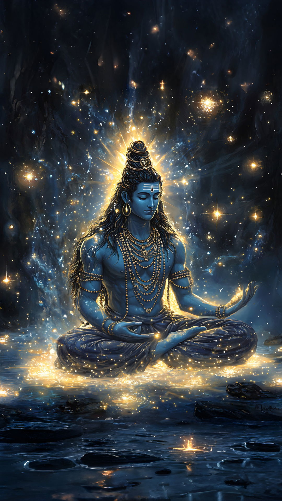 Meditating Shiva amidst a starry galaxy