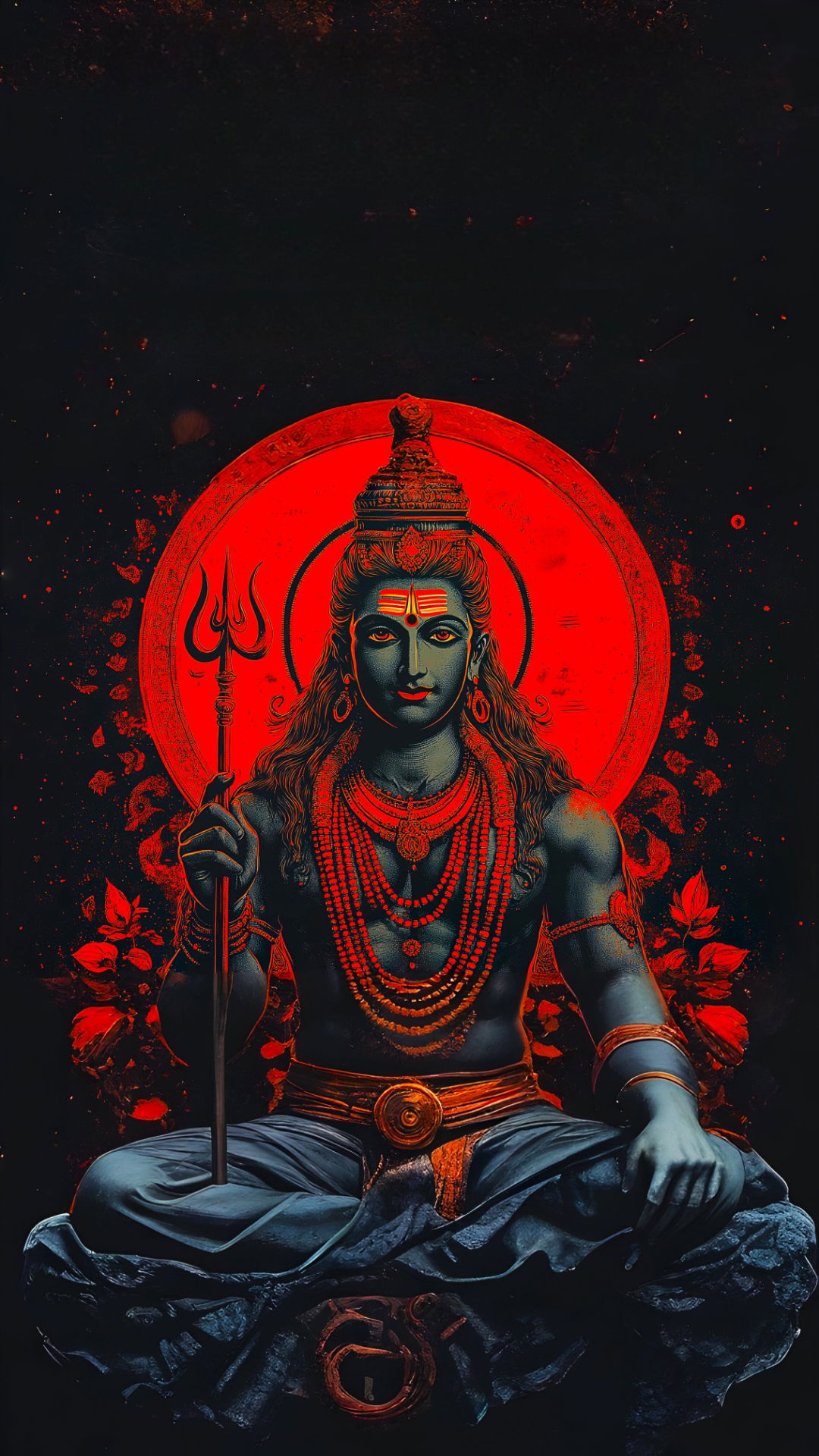 Meditating Shiva with trident and lotus.