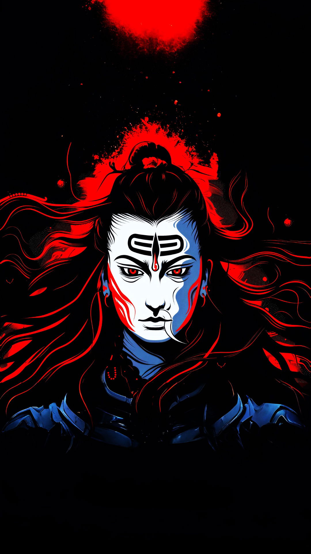 Fierce Shiva with crimson third eye.
