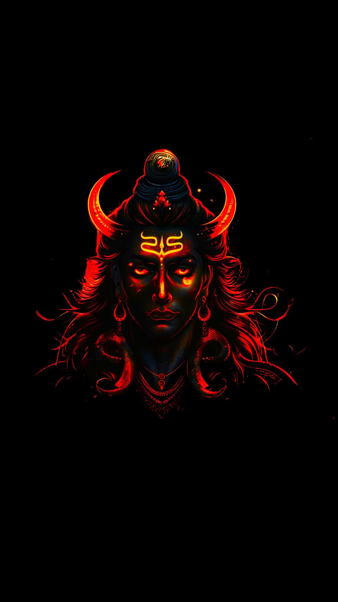 Fiery Shiva portrait with glowing eyes.