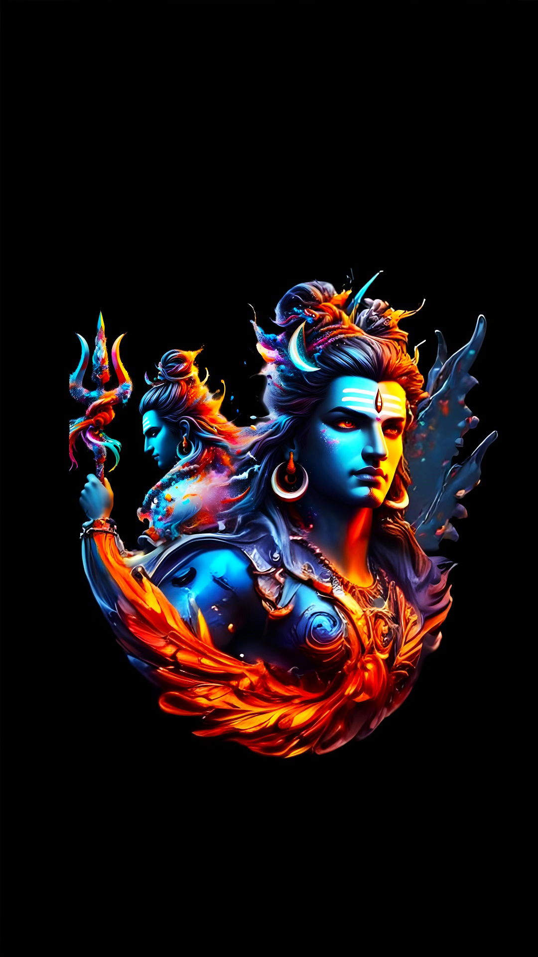 Colorful Shiva portrait with Trishul