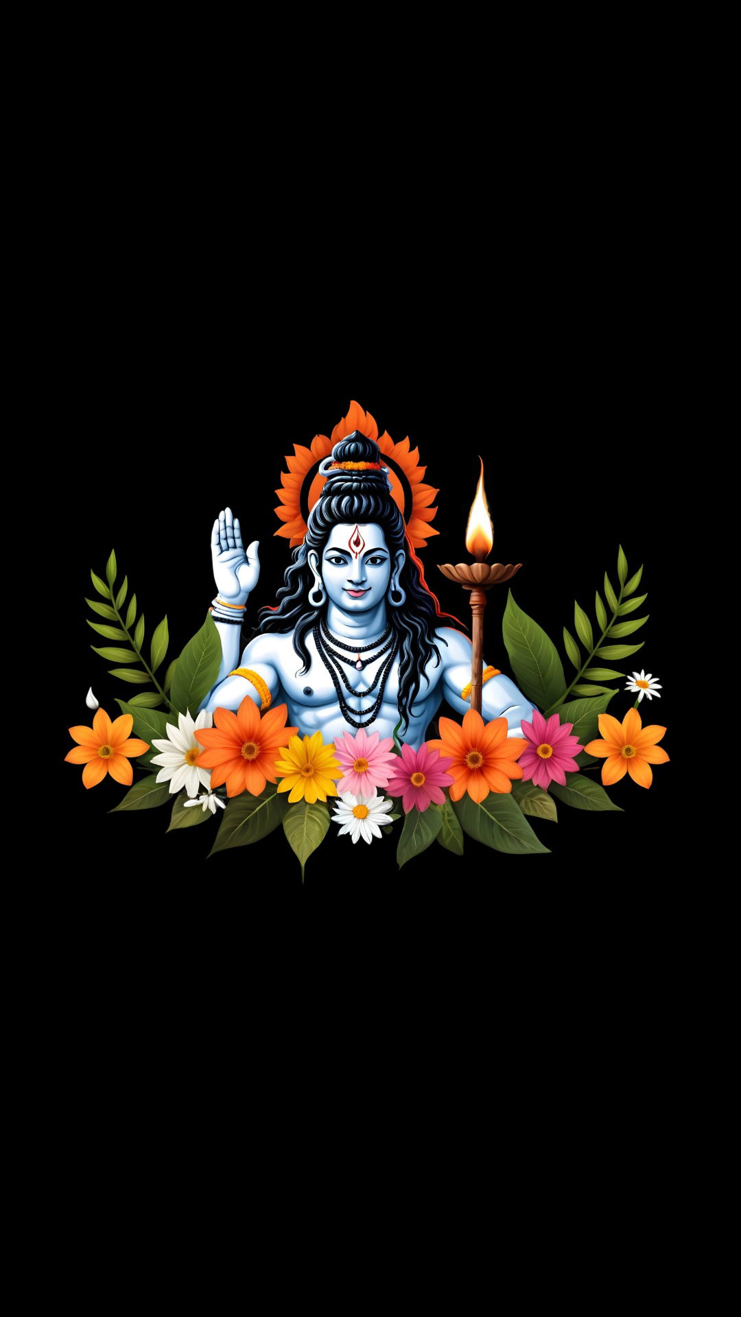 Lord Shiva amidst vibrant floral display