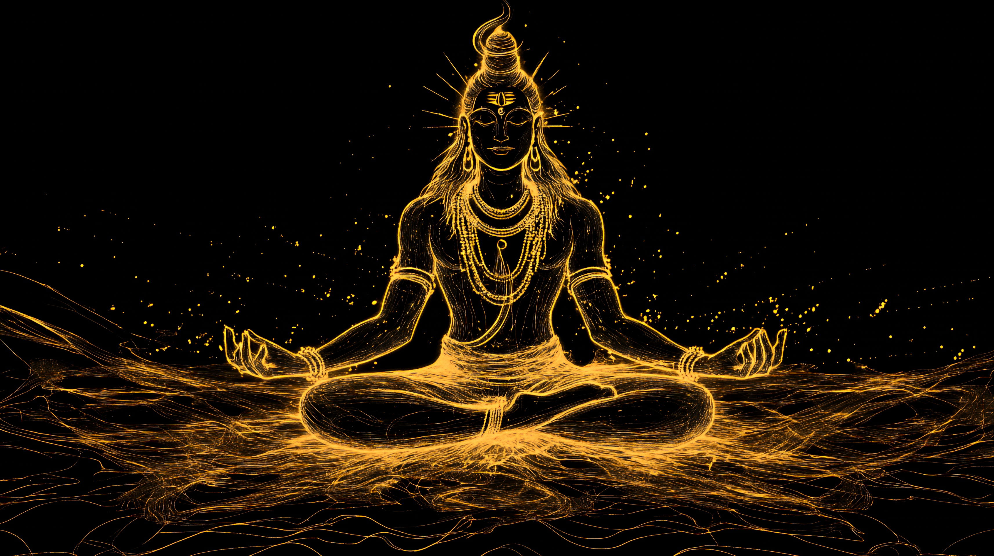 Meditating Shiva in golden light