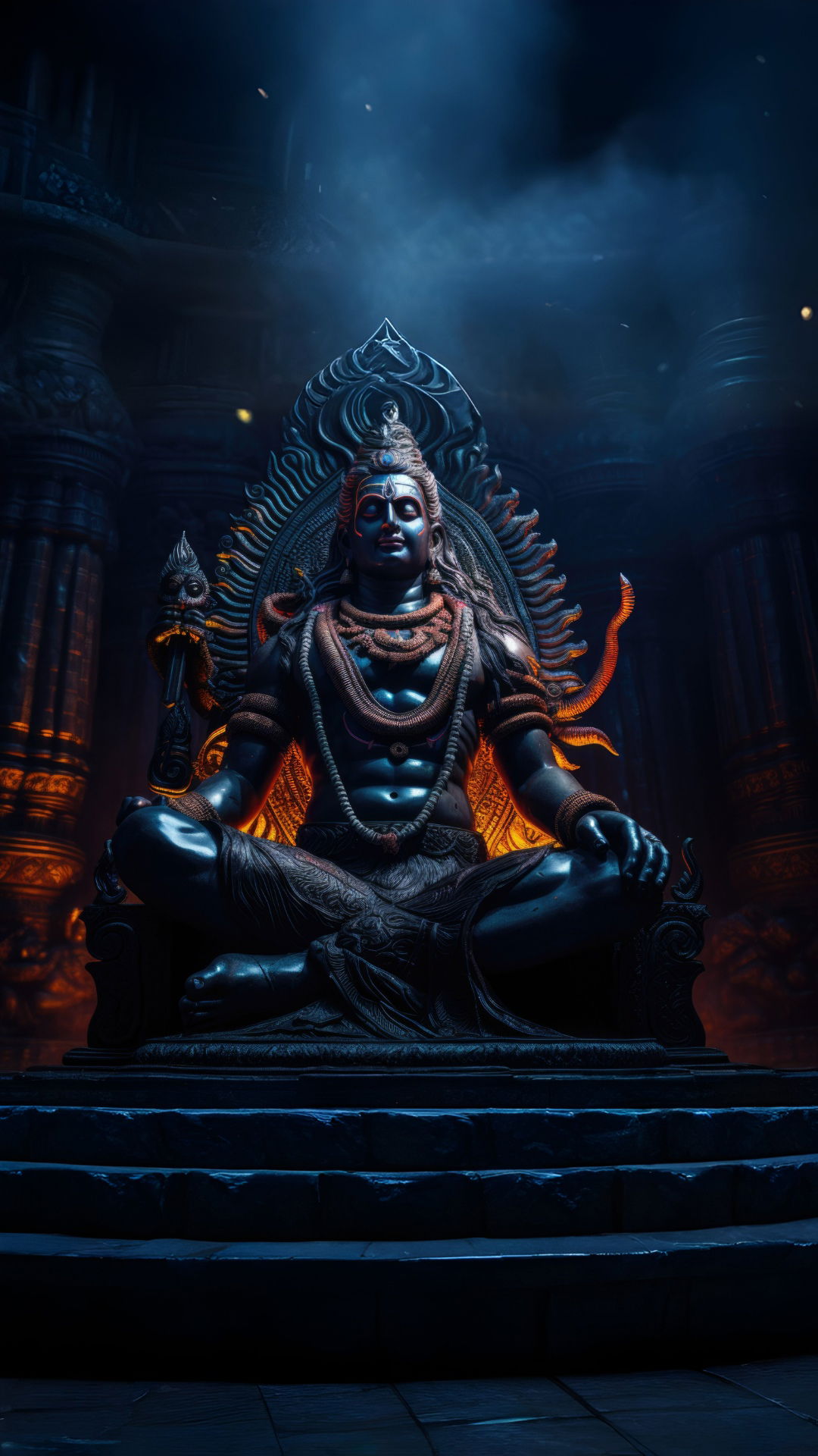 Lord Shiva meditating in a fiery aura