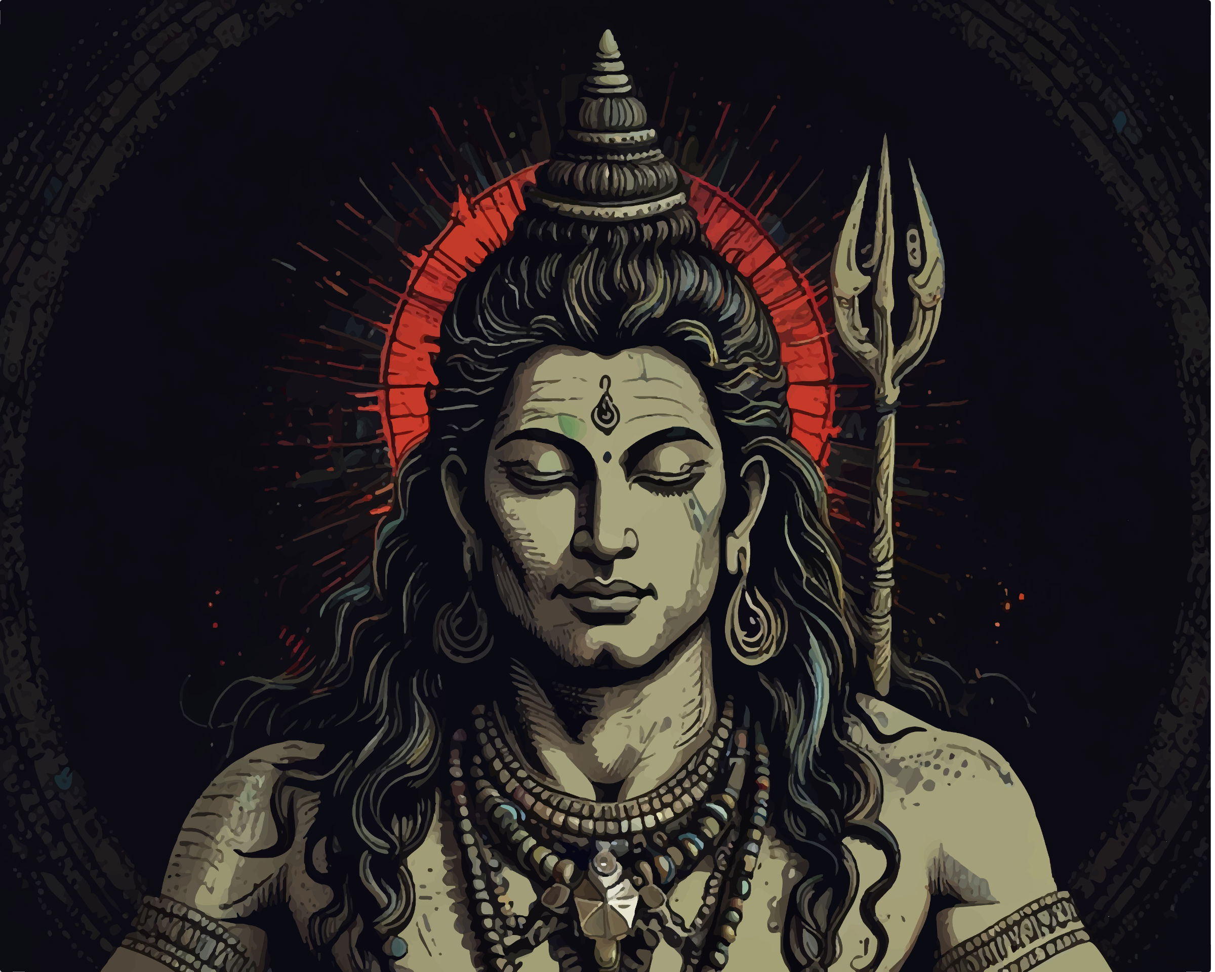 Meditating Shiva with trident and halo