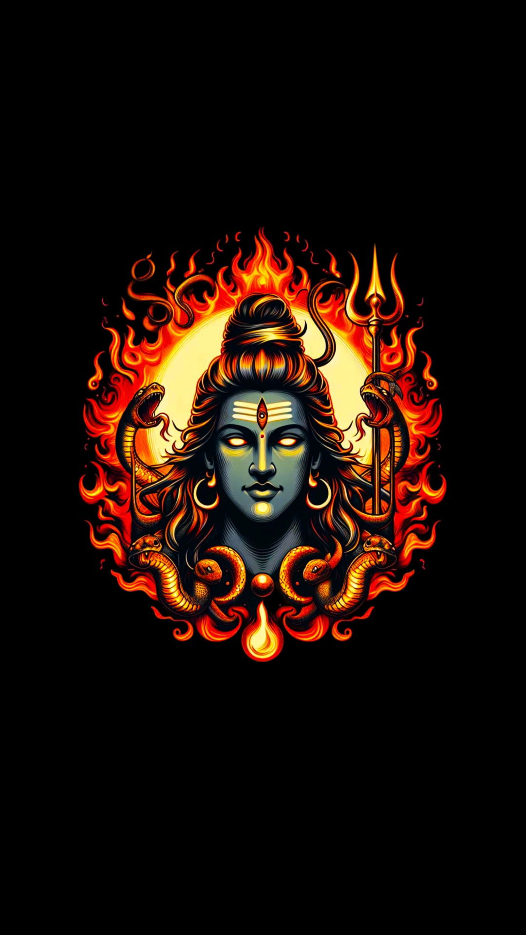 Lord Shiva face with fiery background