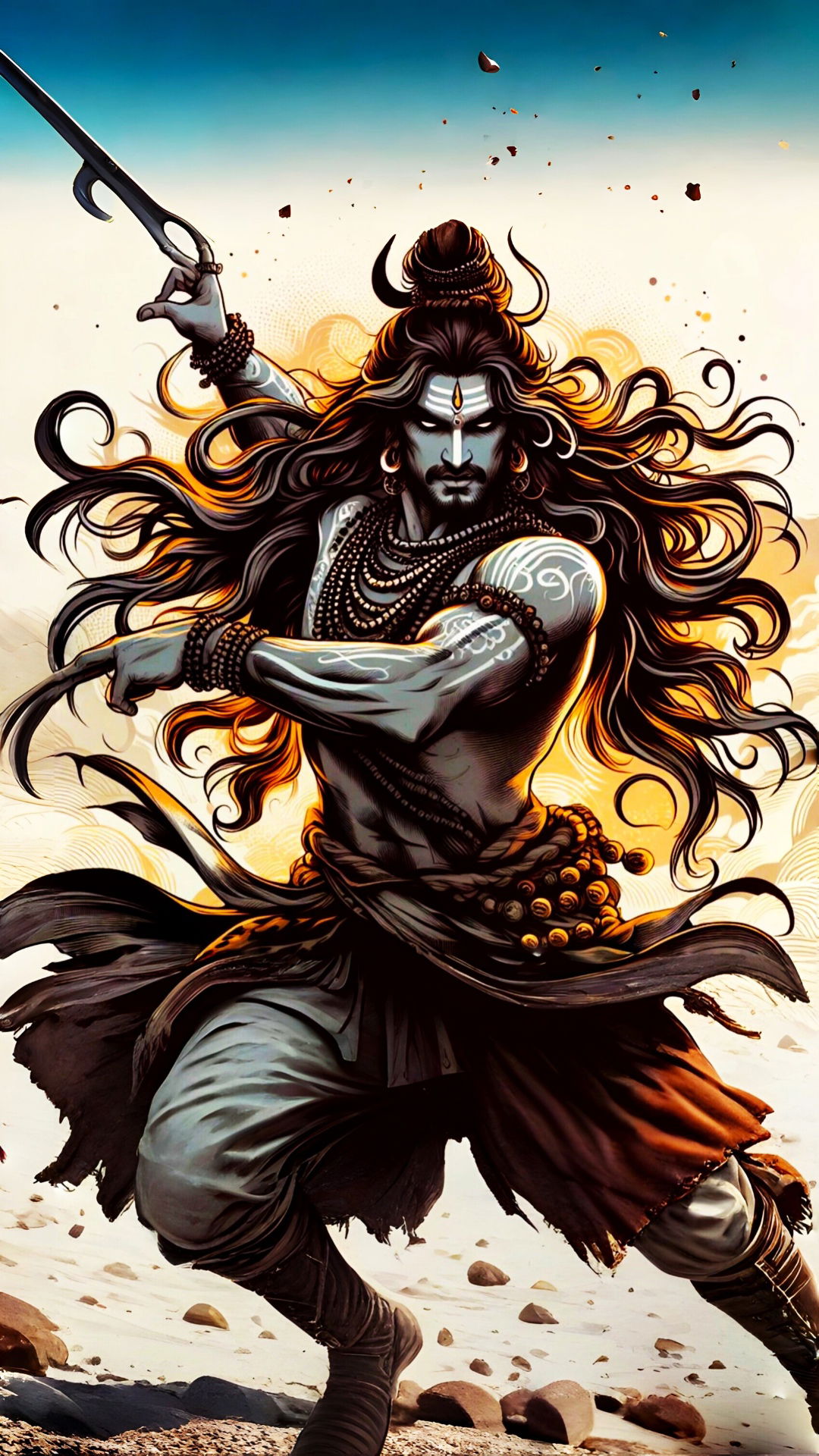 Fierce Shiva dances with Trishul