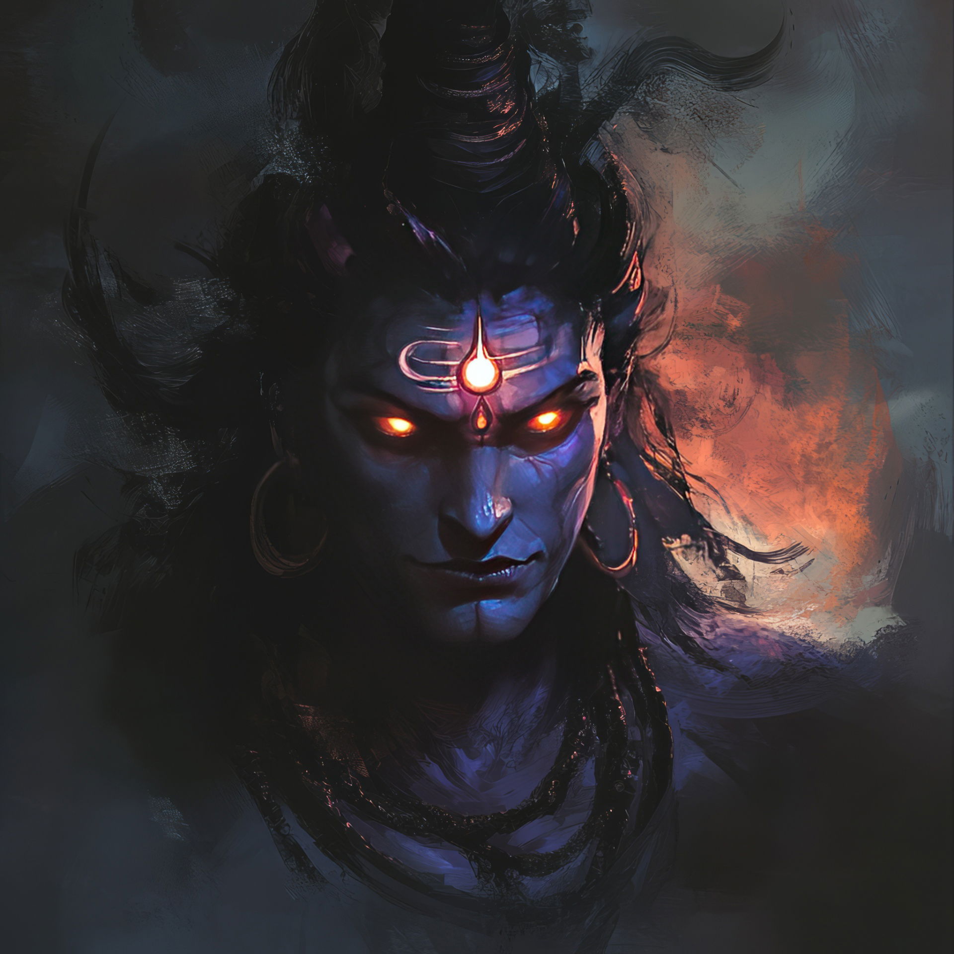 Powerful Mahadev with fiery red eyes