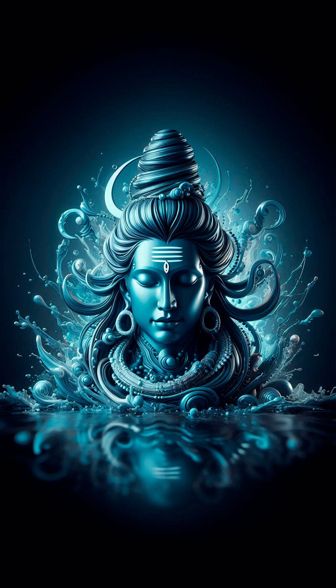 Meditating Shiva amidst flowing water
