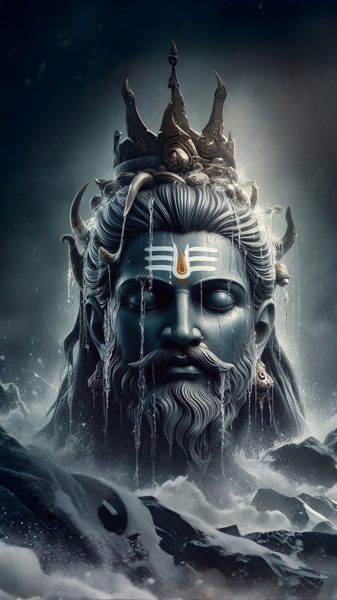 Meditating Shiva with flowing water