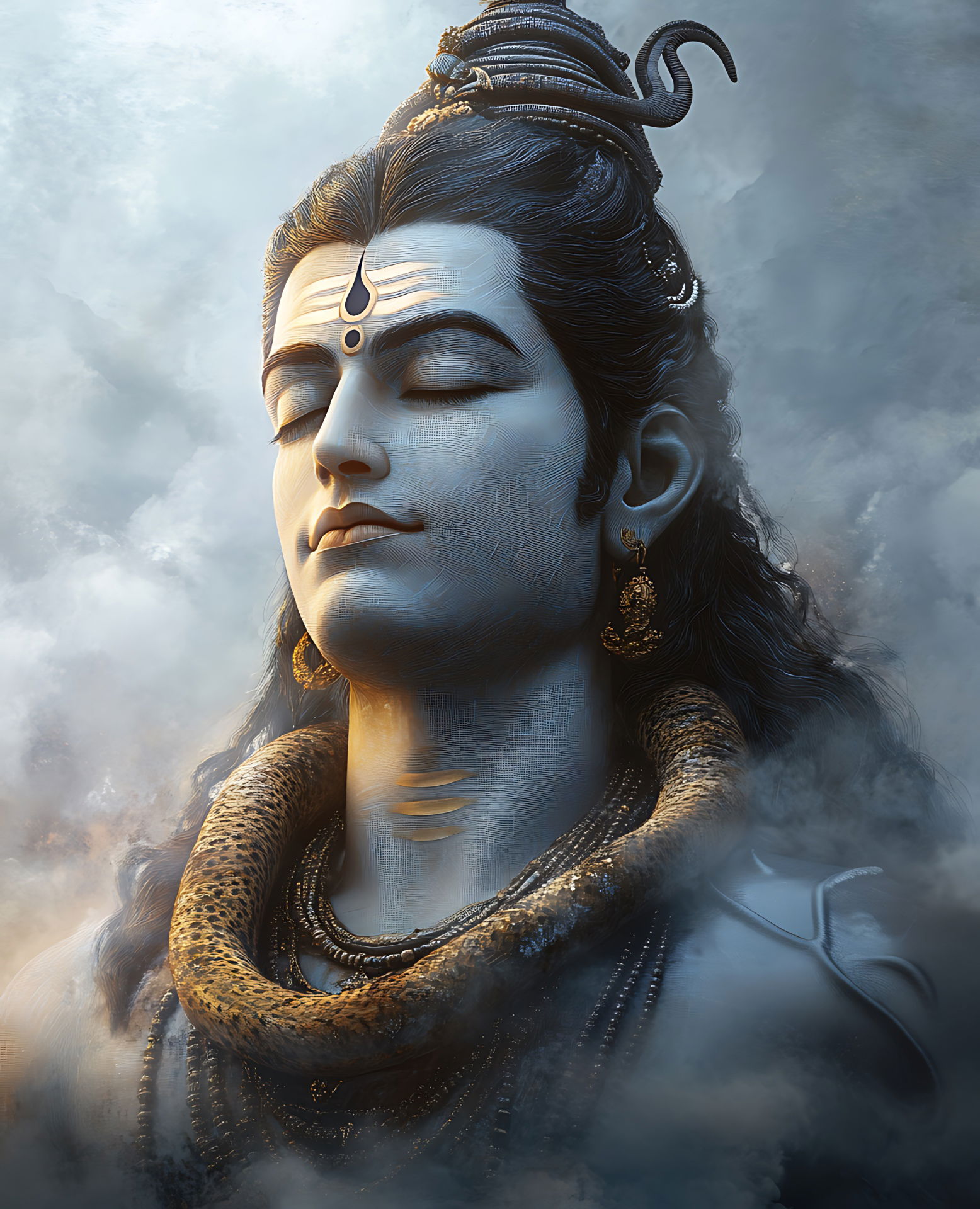 Peaceful Shiva portrait with serpent details