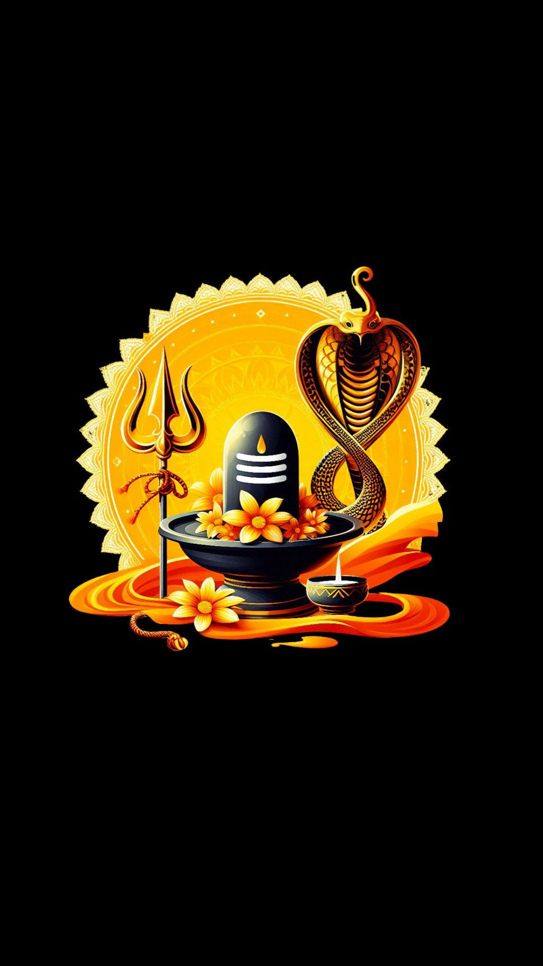Shiva shivalingam with serpent and lotus