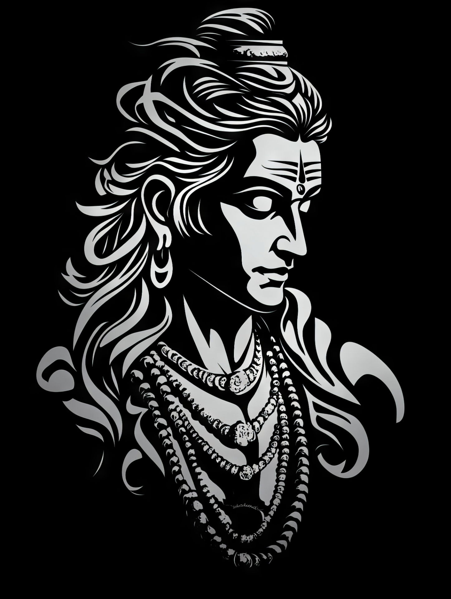 Black and white Mahadev illustration with snakes.