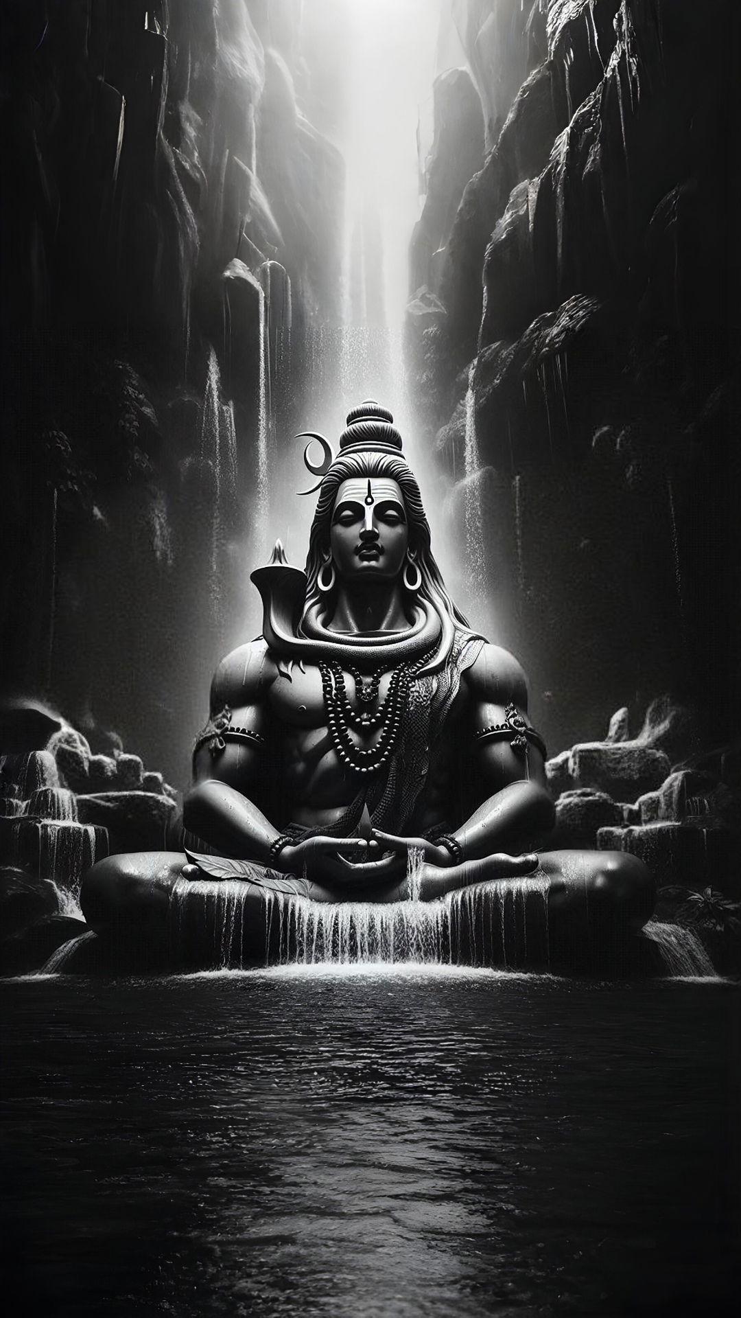 Meditating Shiva amidst Himalayan waterfall