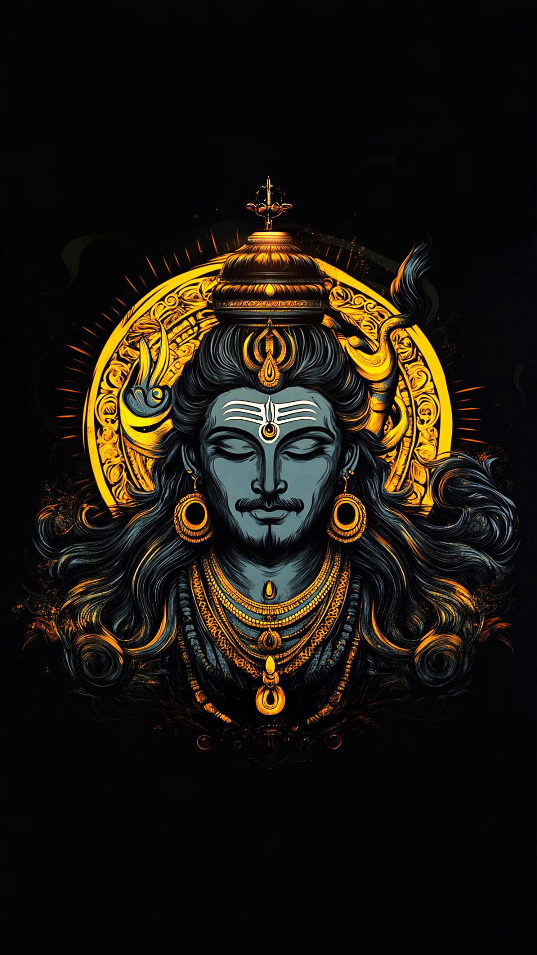 Powerful Shiva portrait with golden aura