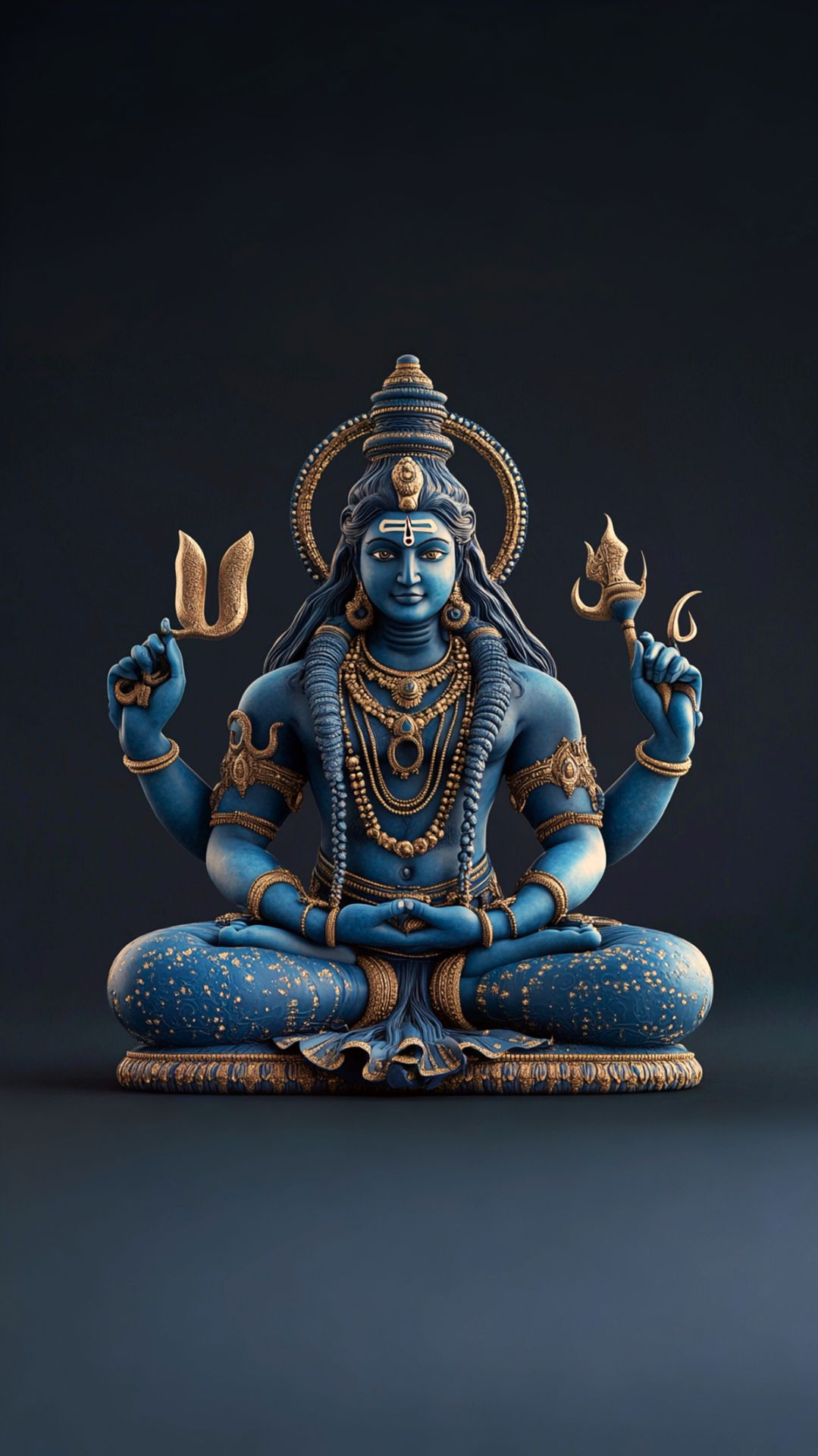 Meditating Lord Shiva with trident and damru.
