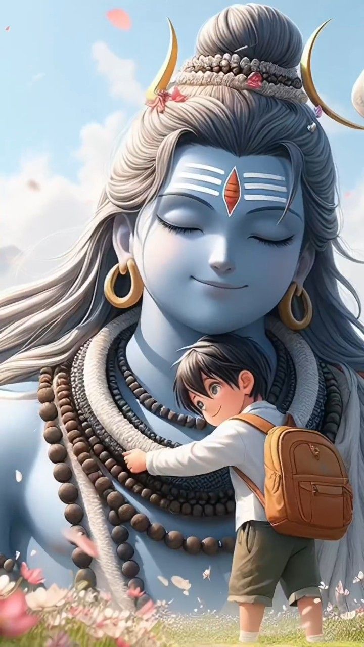 Shiva embracing a young boy