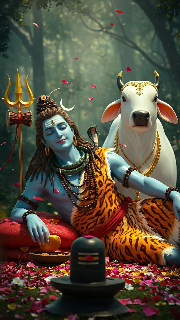 shiva meditating with nandi bull