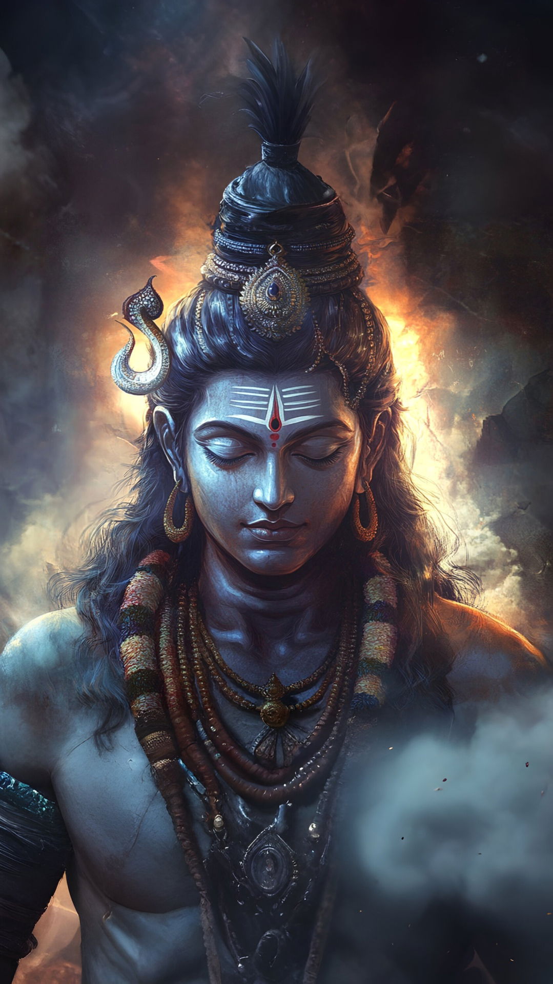 Meditating Shiva with crescent moon crown