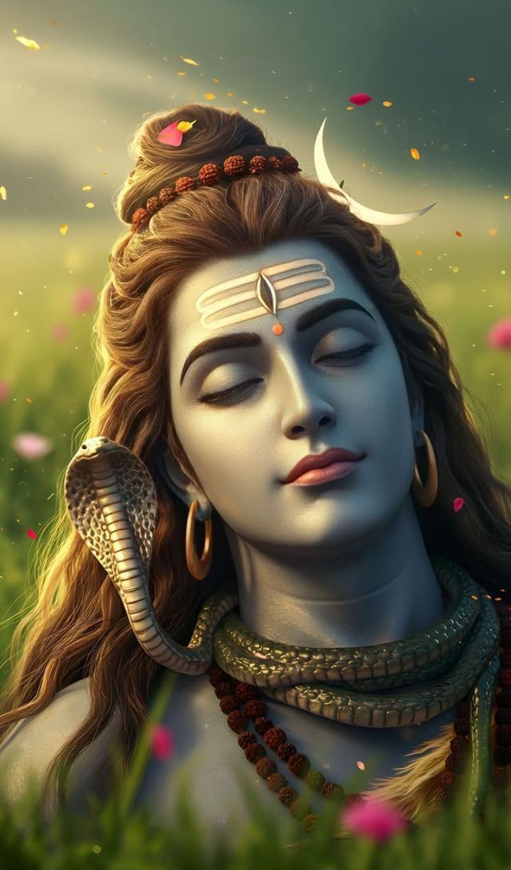 Peaceful Shiva portrait with crescent moon