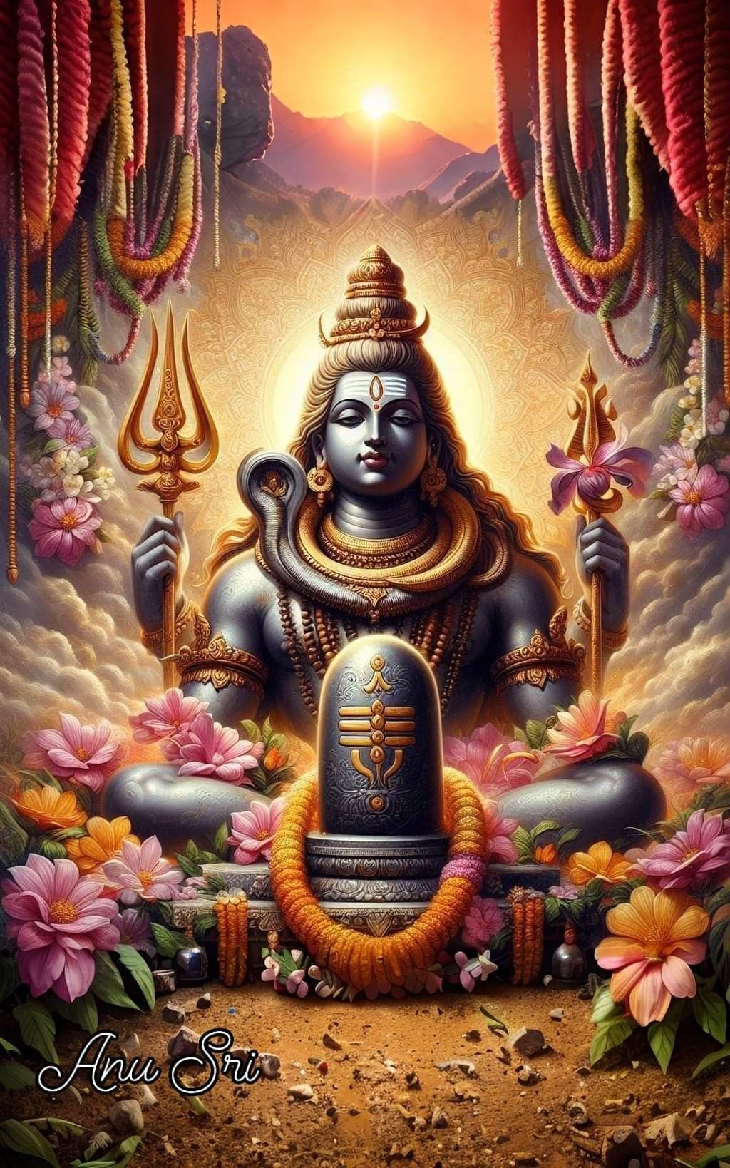 Meditating Shiva amidst Himalayan sunset