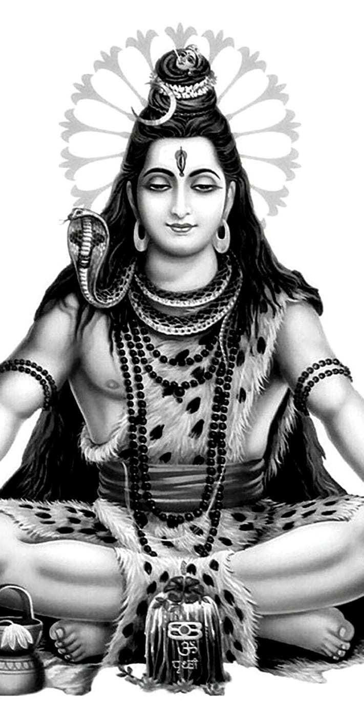Meditating Shiva in black and white