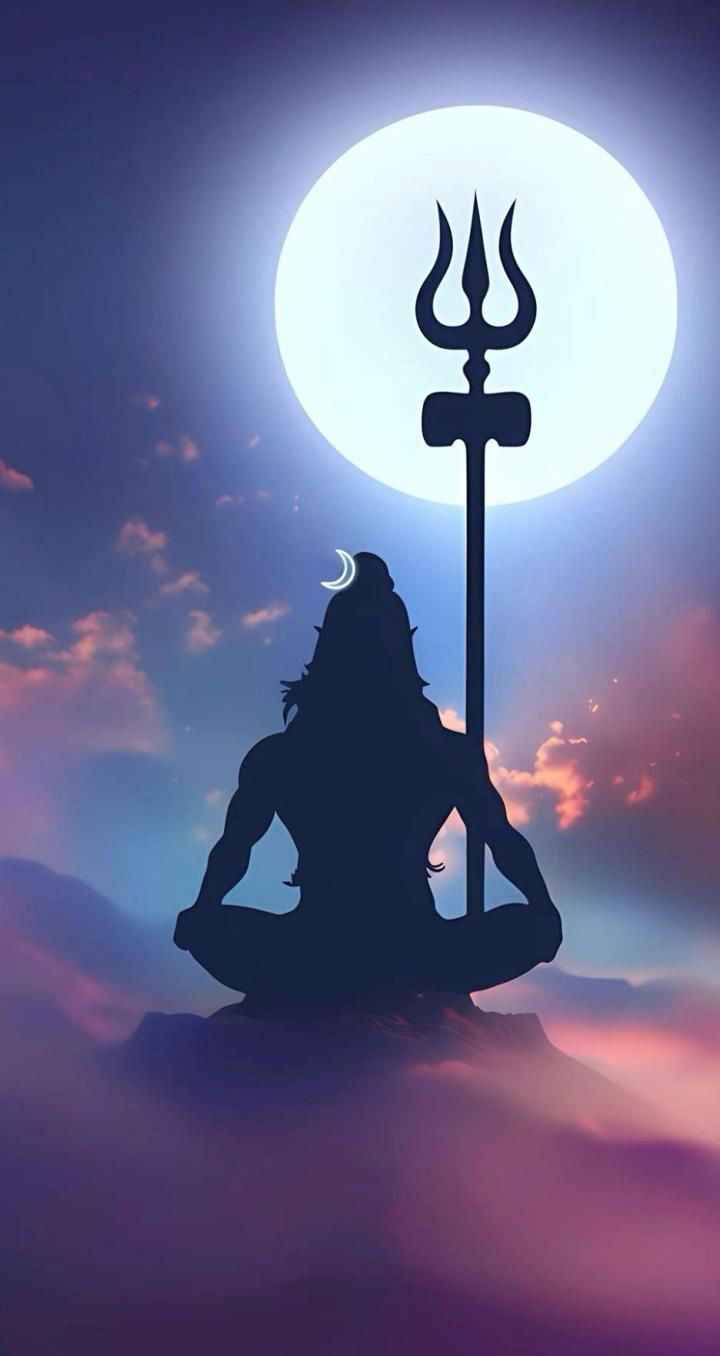Meditating Shiva with Trishul and Moon