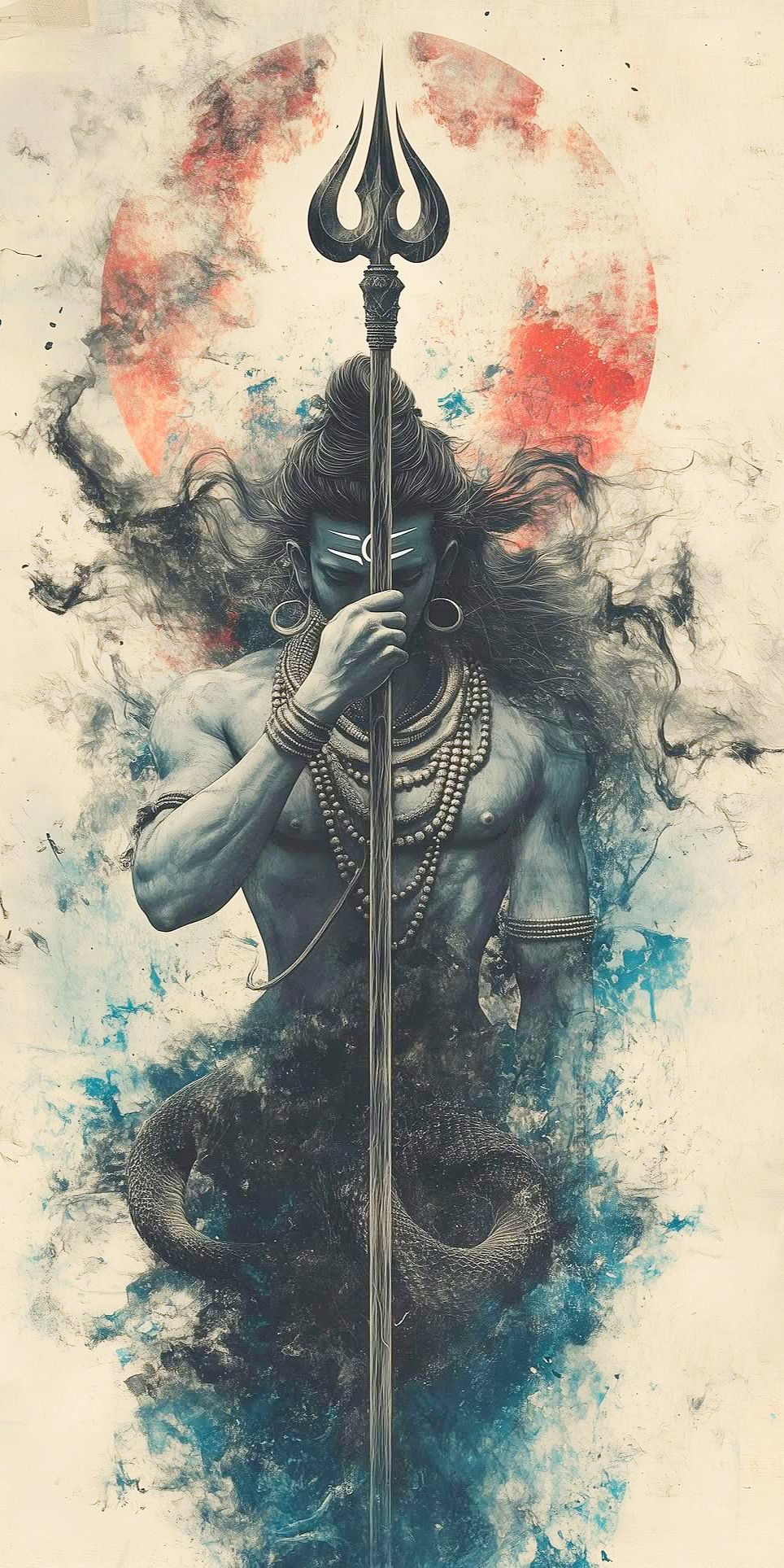 Powerful Shiva holding Trishul and serpent