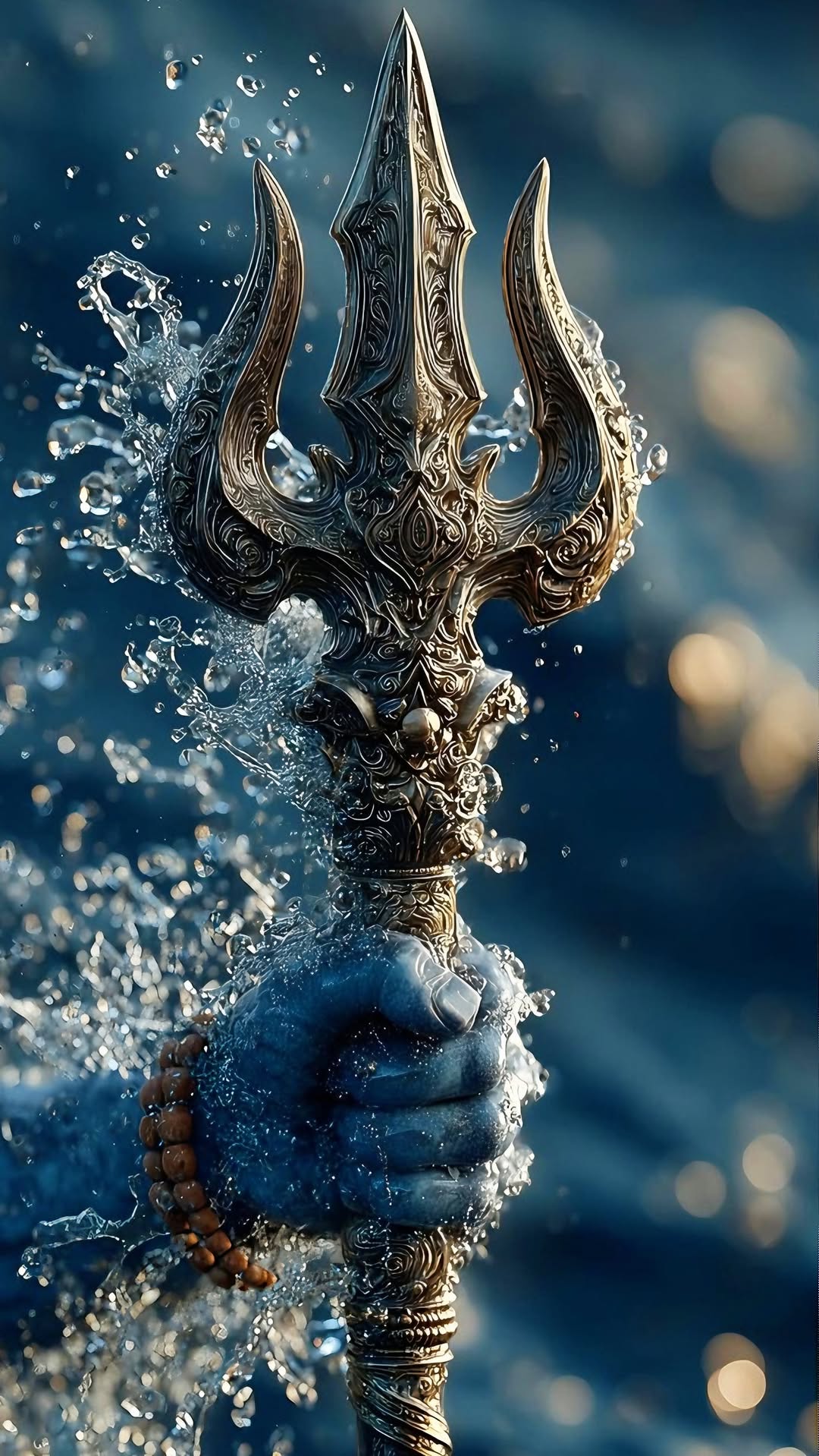 Lord Shiva\'s Trishul emerging from water.