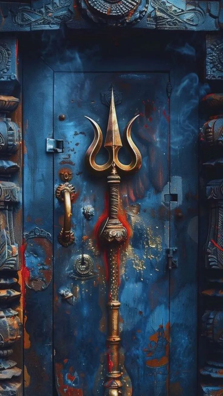 Shiva\'s Trishul on ornate door