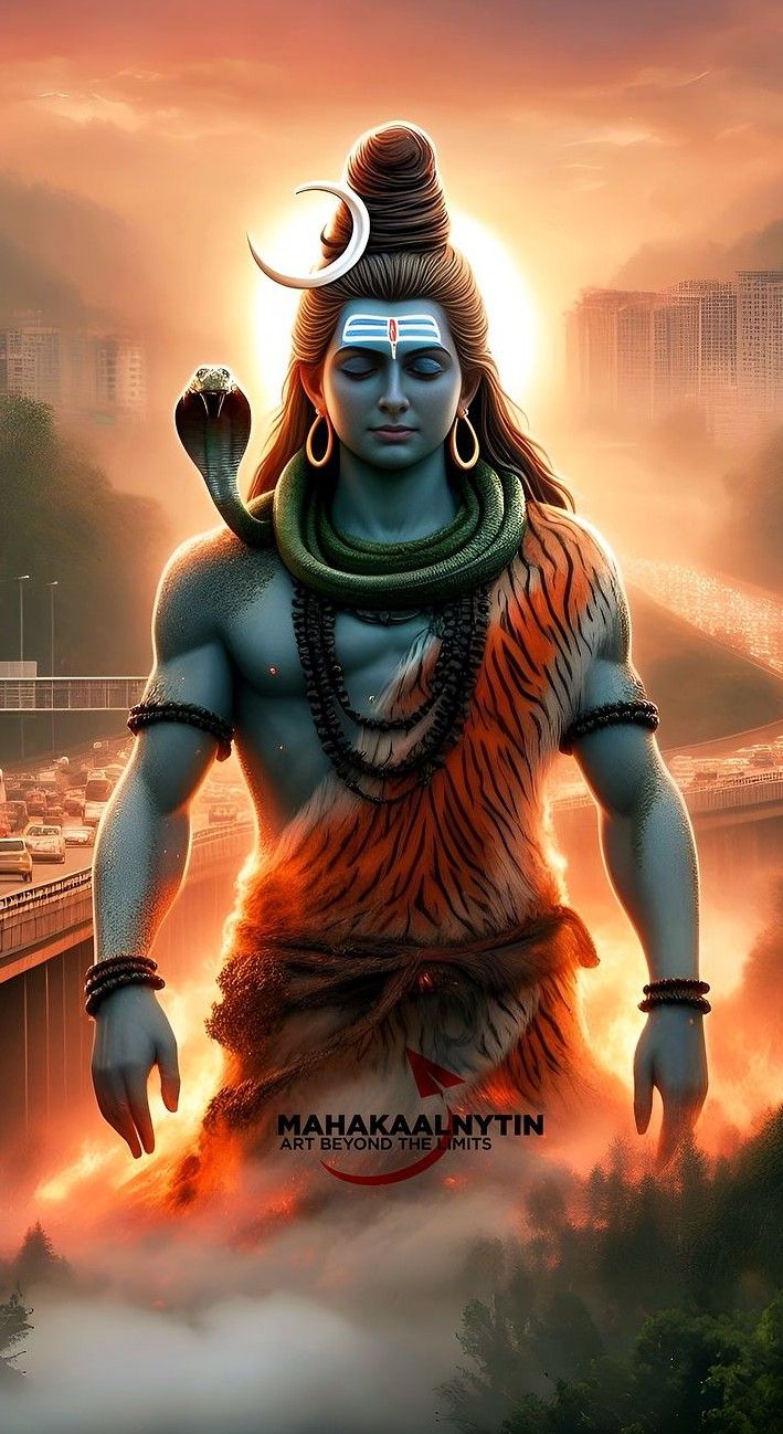 Lord Shiva overlooking a modern city