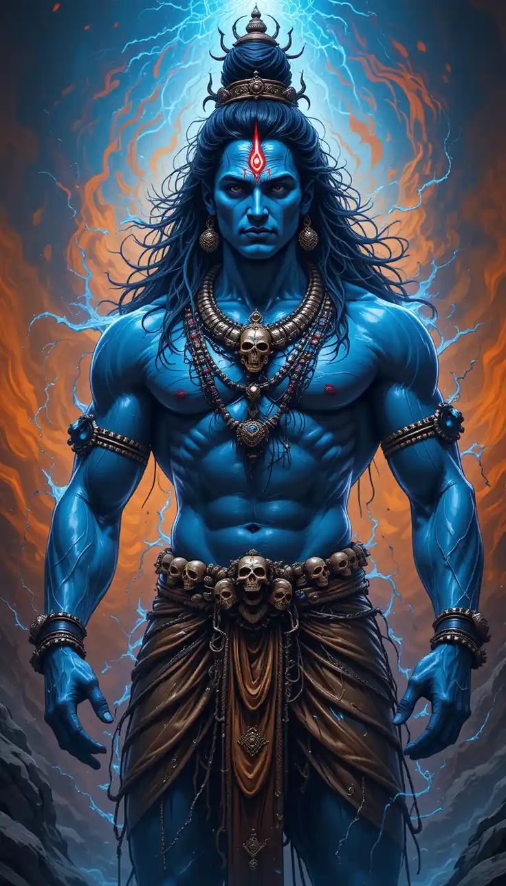 Fierce Shiva with fire and lightning