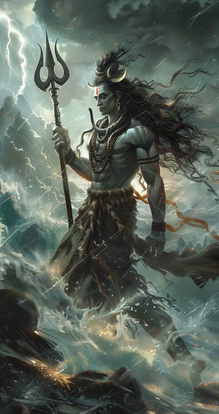 Powerful Shiva amidst a stormy sea
