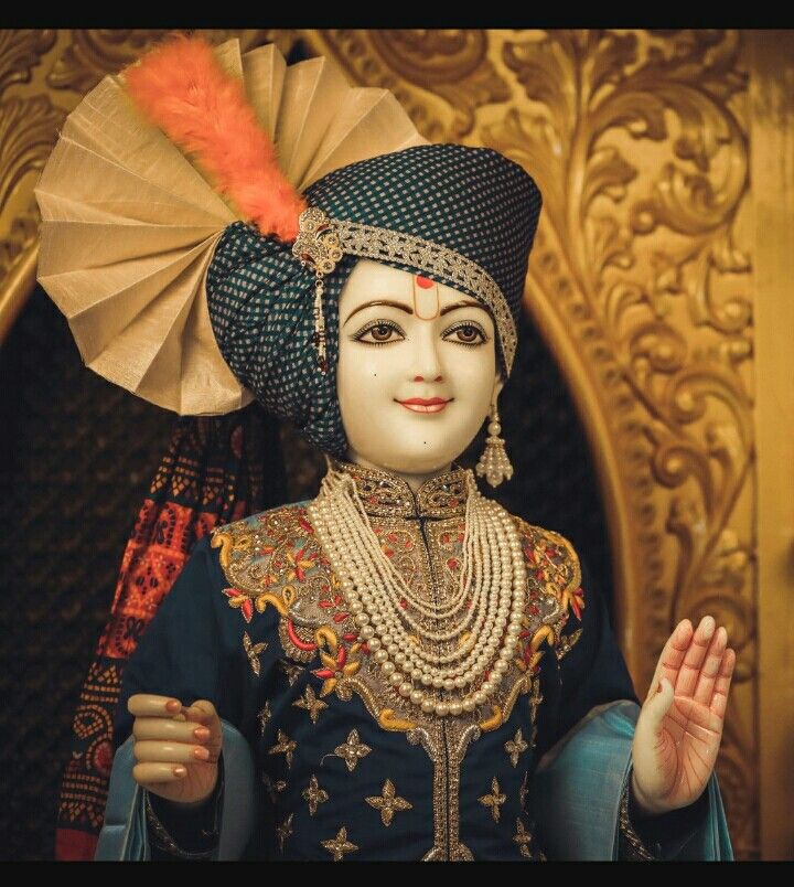 Swaminarayan with blue turban, serene gaze