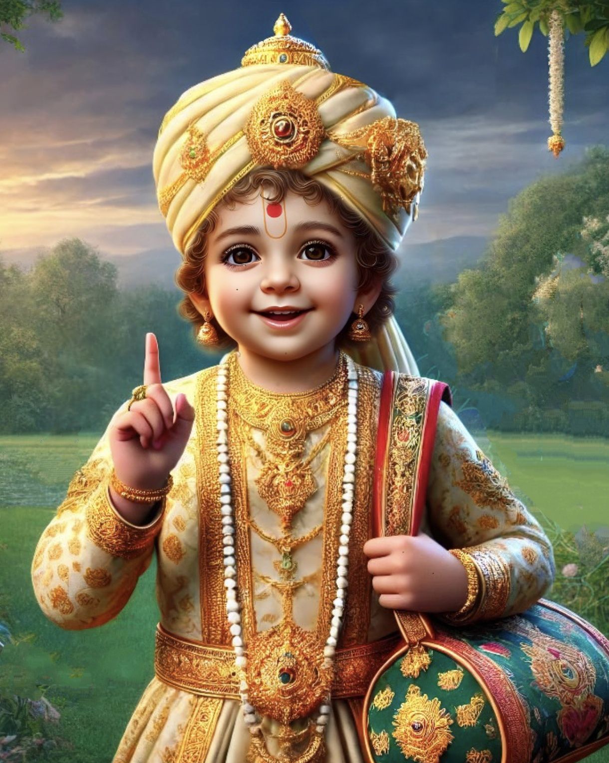 Young Swaminarayan blessing devotees