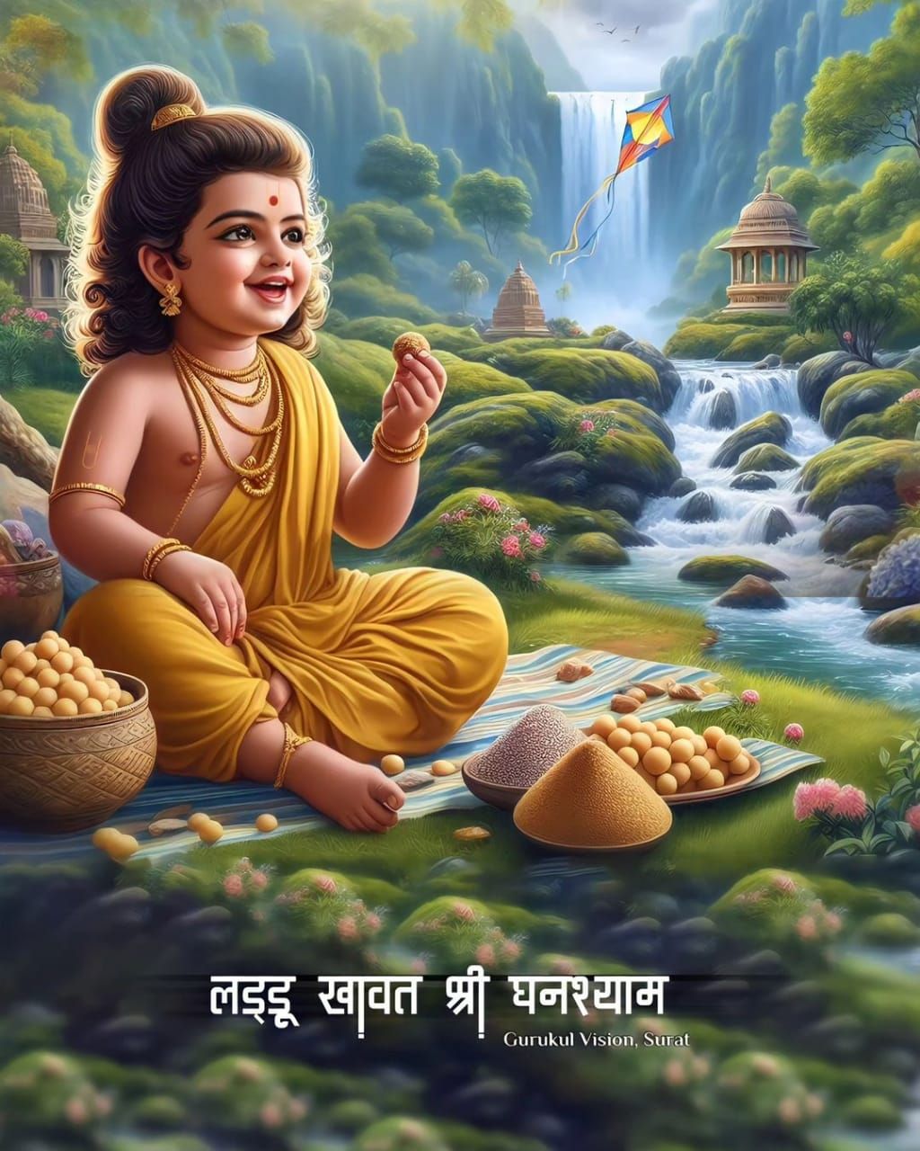 Young Swaminarayan in a peaceful setting