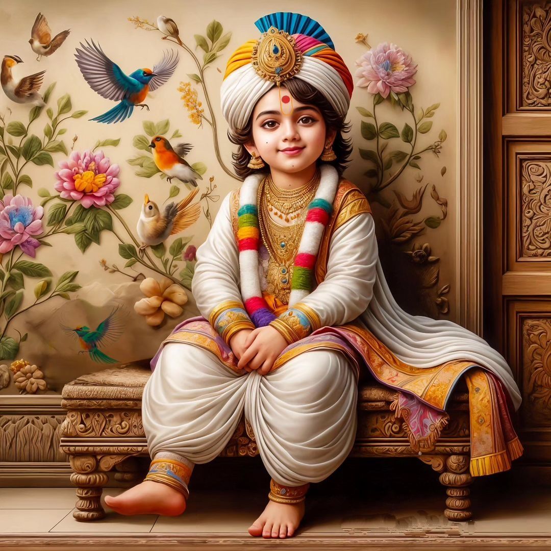 Young Swaminarayan amidst floral beauty