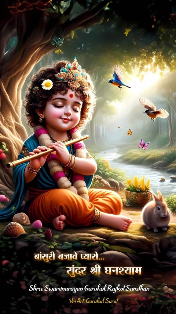 Swaminarayan playing flute in forest