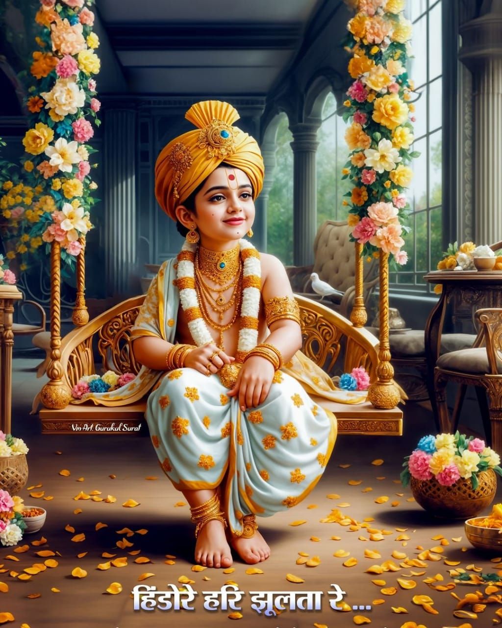 Young Swaminarayan on golden throne