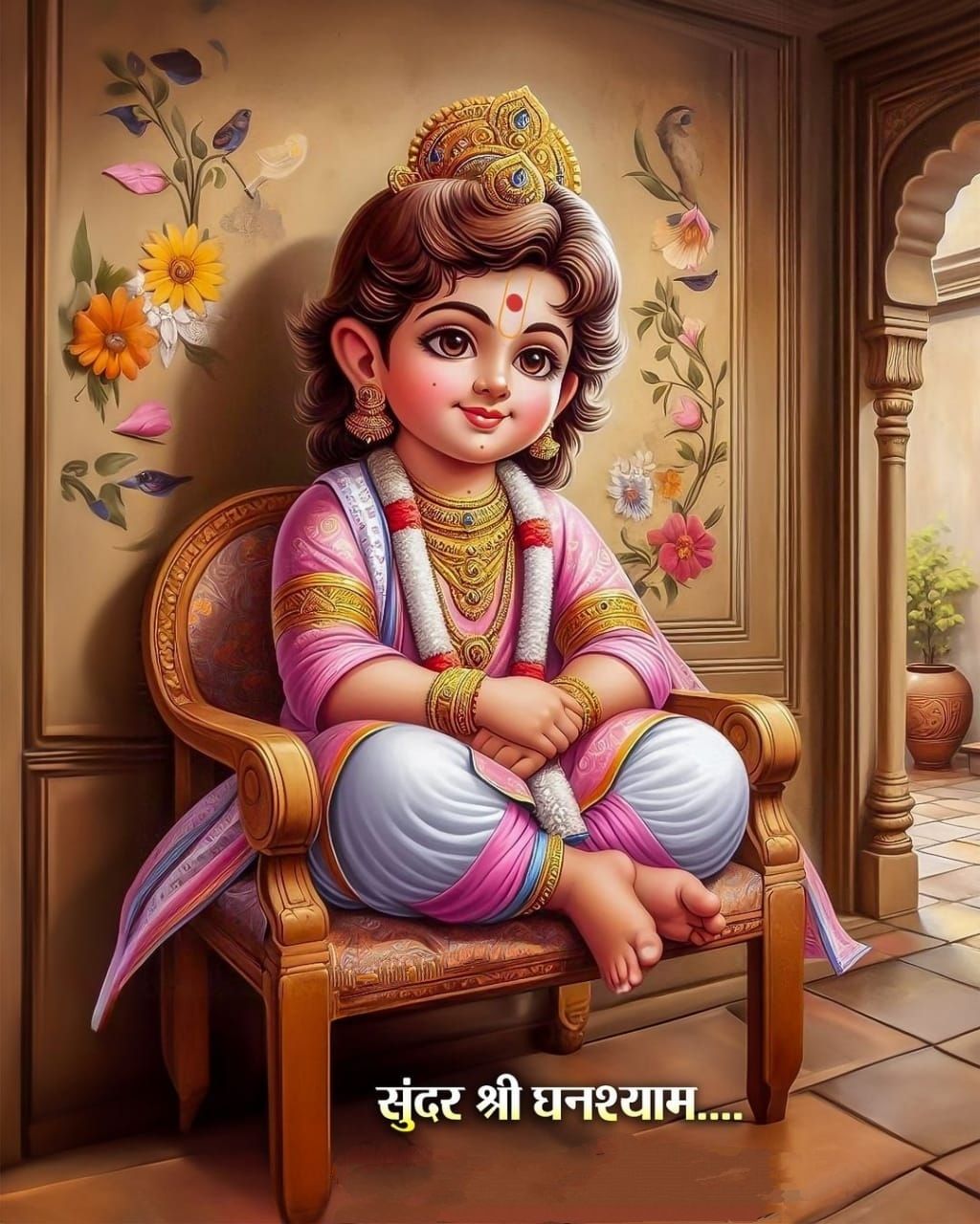 Young Swaminarayan seated on a throne