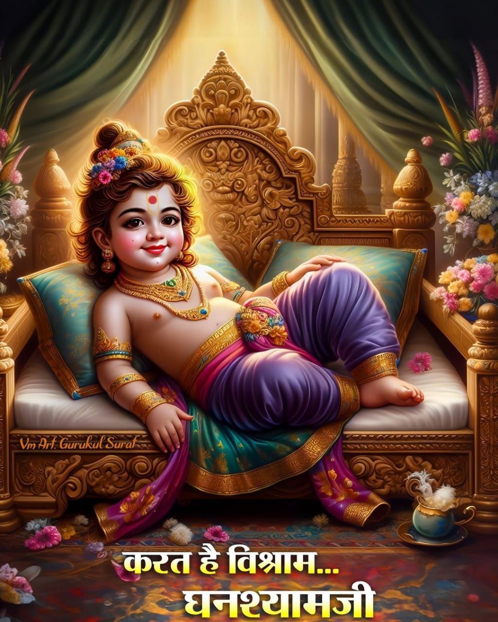 Young Swaminarayan on ornate throne