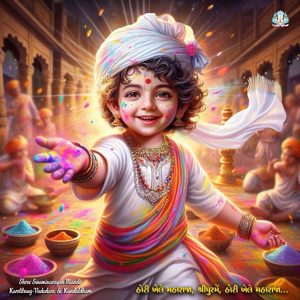 Child Swaminarayan playing Holi